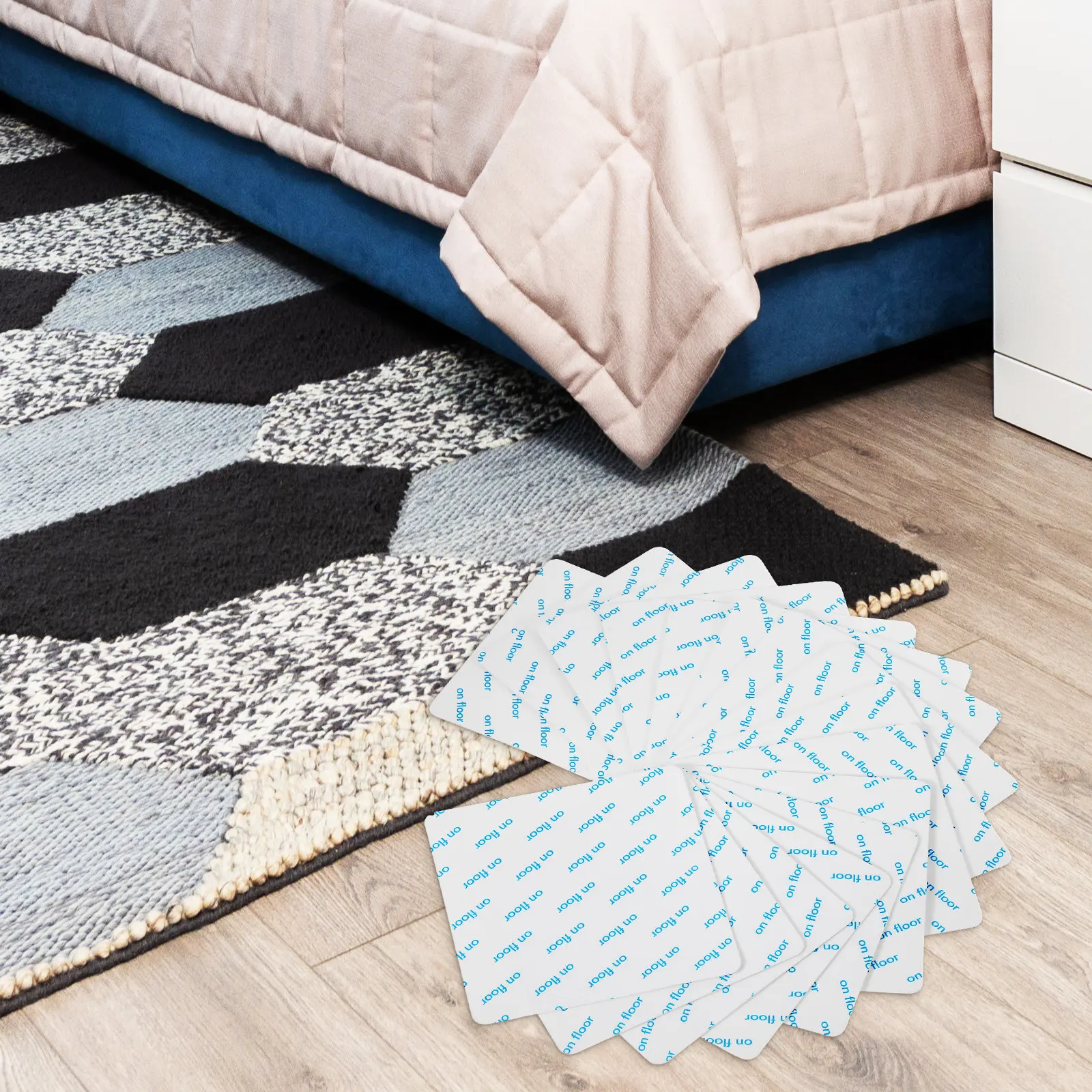 

16Pcs Carpet Corner Grips Rug Tape Non Slip Pad Washable Reusable Self Adhesive for Hardwood Floors Area Rugs Under Rug