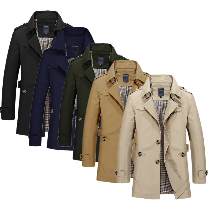 

New Men's Spring/Autumn Trench Coat European Sizing Fashionable Solid-Colour Outerwear Versatile Business-Casual Jacket