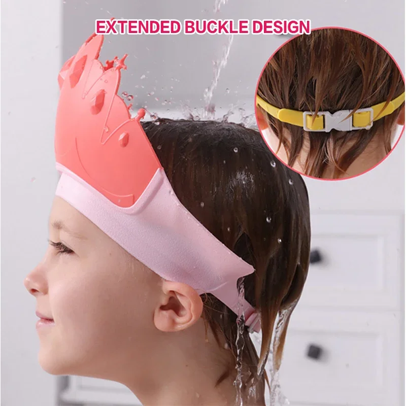 Shampoo Cap Crown Baby Shower Cap Adjustable Size Children  Cartoon Bath Visor Infant Hair Shield Ear Protection Waterproof