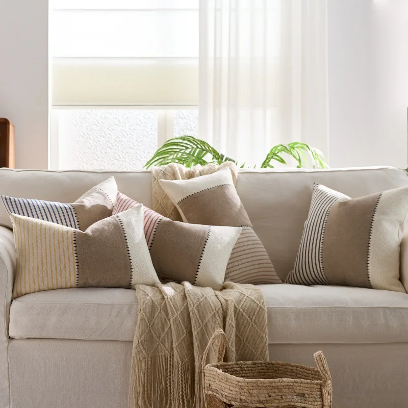 

Throw Cushion Cover Stylish Nordic Minimalist Style Modern Color Matching Stripes Comfortable and Skin-friendly Pillow Cover