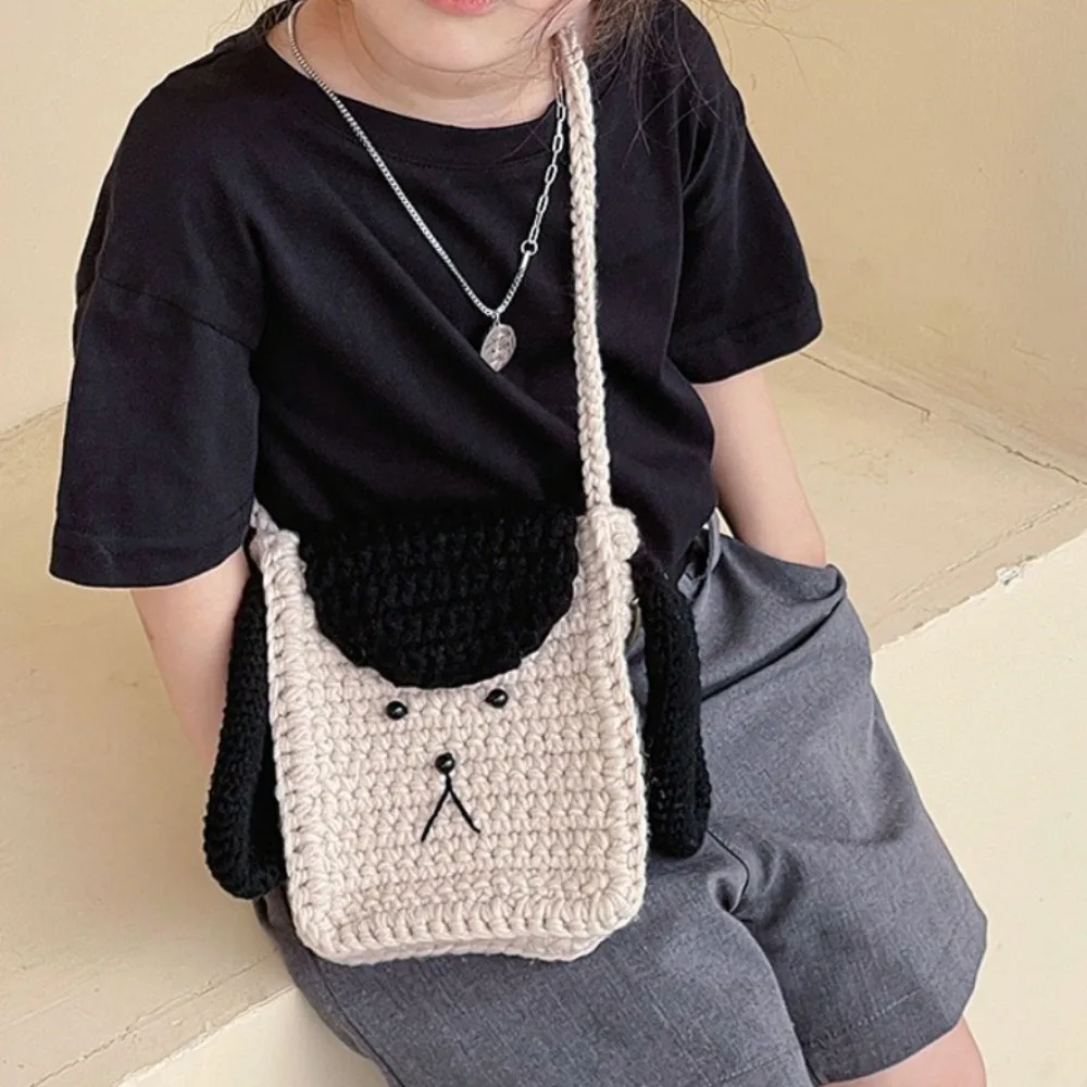 Puppy Shape Wool Crochet Bag para crianças, Lovely Knitting Handbag, Crossbody Bag