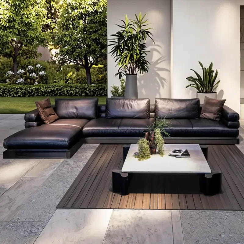 #L-shaped 3D velvet Napa leather sofa with high resilience foam Russian pine frame