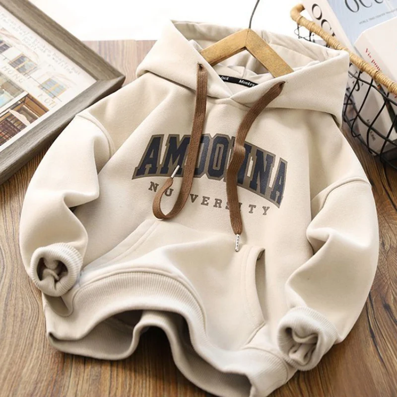 Boys Hoodies Sweatshirts Cotton Thicken Velvet 2022 Red Warm Winter Autumn Outwear Baby\'s Kids Children\'s Clothing