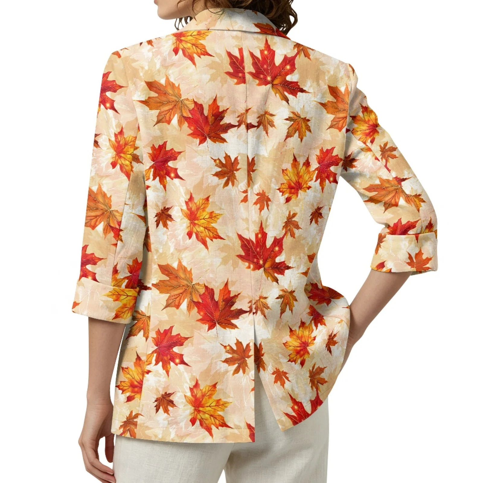 PENSTROLL Maple Leaf Linen Style Cardigan Jackets Thin Coat for Women Soft Open-Front Top