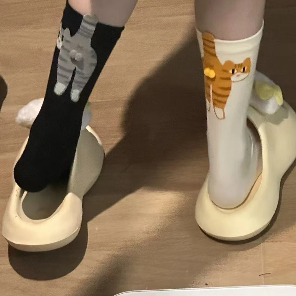 

Cat Socks with Fuzzy Balls Breathable Cotton Socks Comfortable Novelty Animal Crew Cotton Socks for Cats Lovers