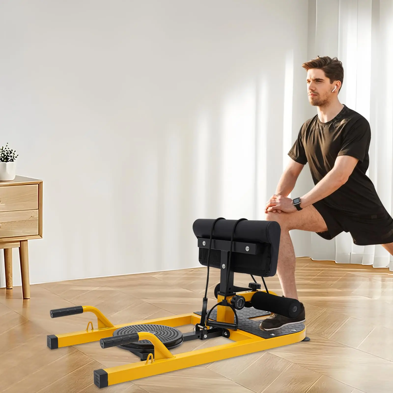 آلة القرفصاء العميق، أداة القرفصاء سيسي متعددة الوظائف مع مسند ظهر وخطافات للساق قابلة للتعديل، معدات اللياقة البدنية المنزلية للجلوس