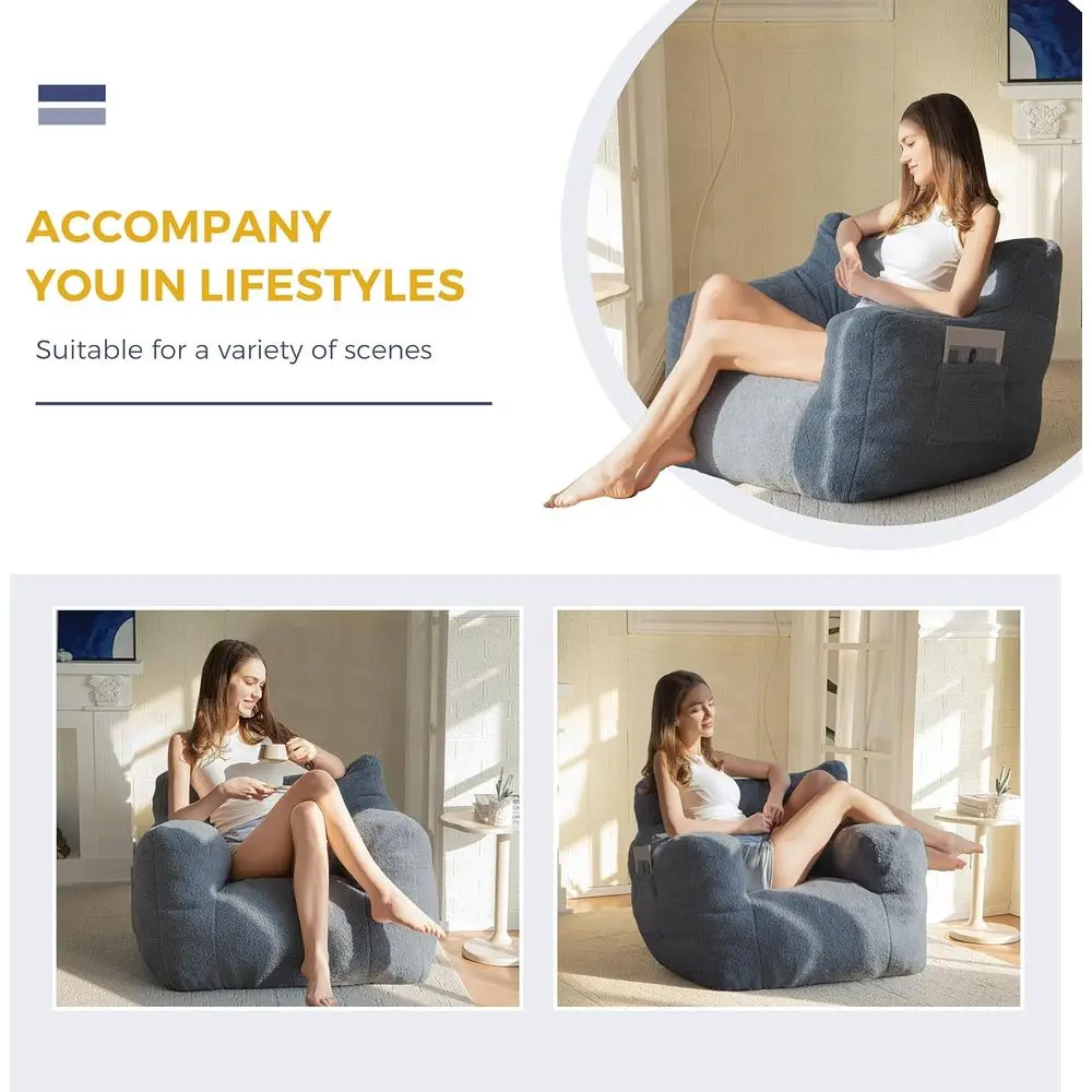 Accogliente poltrona a sacco trapuntata in blu polveroso per soggiorni, dormitori e camere da letto