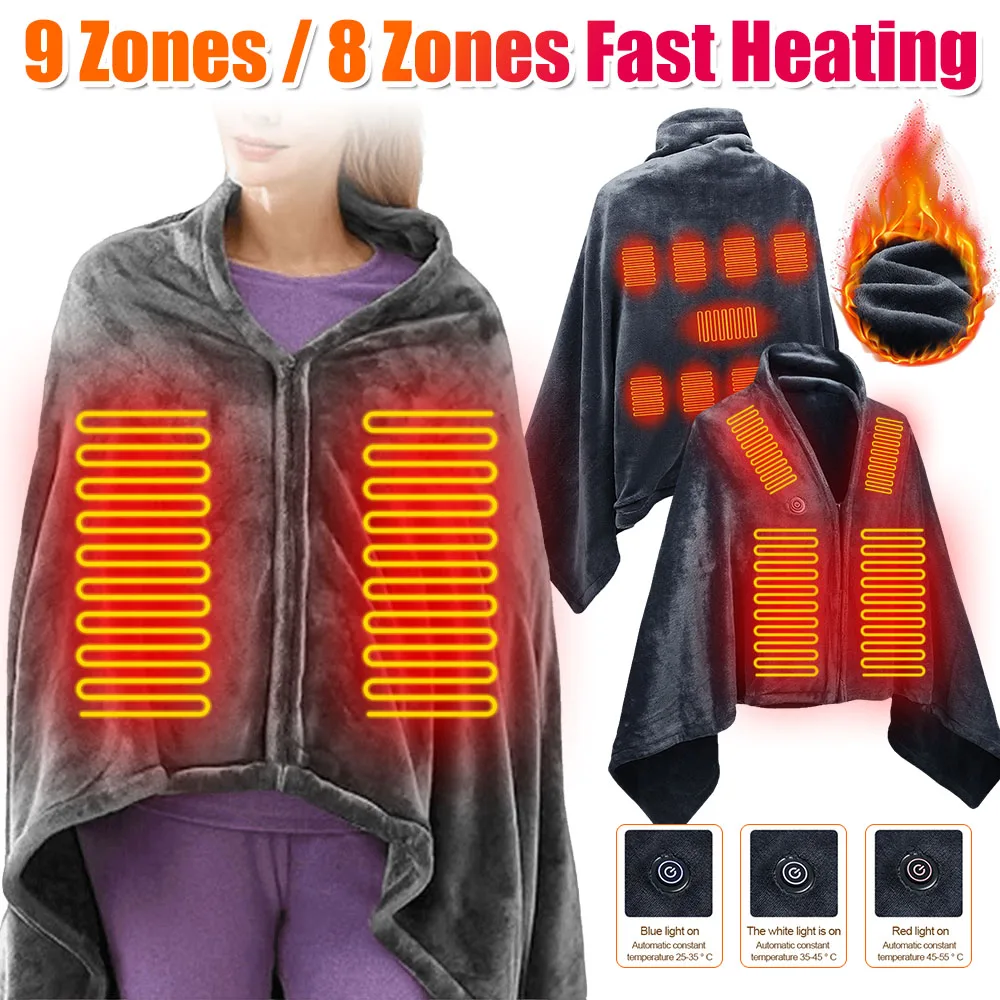 USB Electric Heated Blanket 3 Heating Levels Fleece Heated Blanket Wearable Heating Lap Blanket for Household and Office