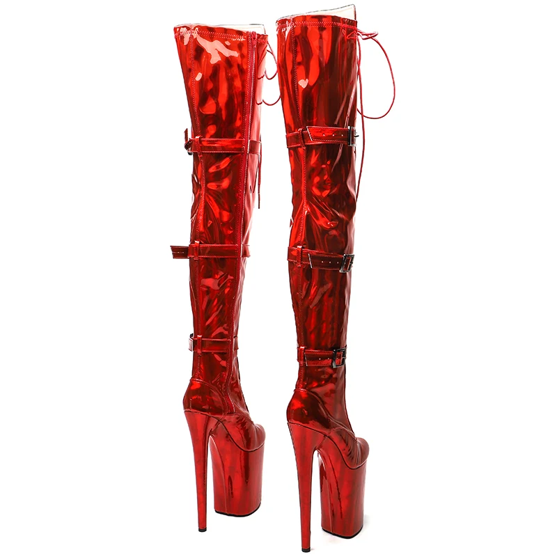 Leecabe   23CM/9inches Holography Shiny  PU  Upper Fashion trend  platform High Heel stripper heel Pole Dance boot