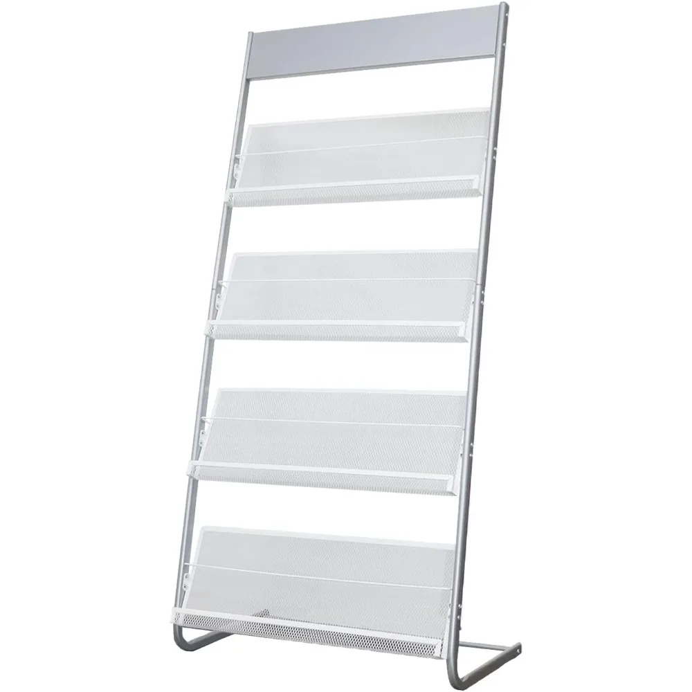 

Floor magazine rack, 4-layer iron newspaper display rack mobile bookshelf simple single page rack