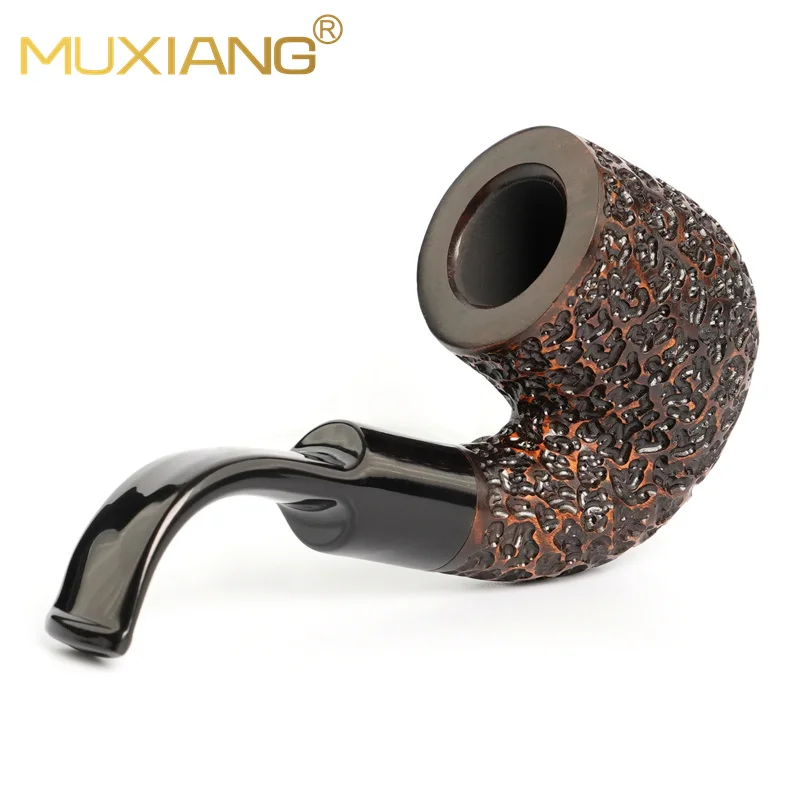 Carved briar pipe , sandblasted tobacco pipe,  curved mouthpiece, bent tobacco pipe , vintage pipe 9mm filter，briar nodules pipe