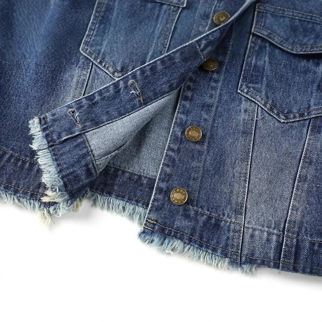 

Корейская женская джинсовая куртка с кисточками и дизайном для ногтей, ретро-стиль 72LU-5023, весенняя оптовая продажа