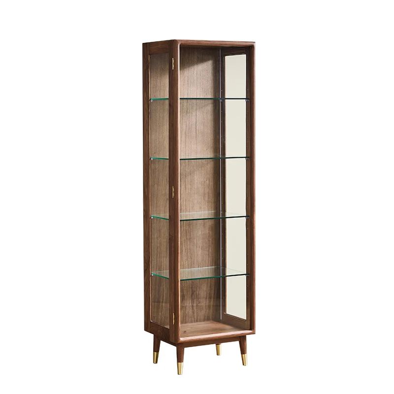 

Solid wood figure glass display cabinet, black walnut wine cabinet, light luxury living room wall bookcase