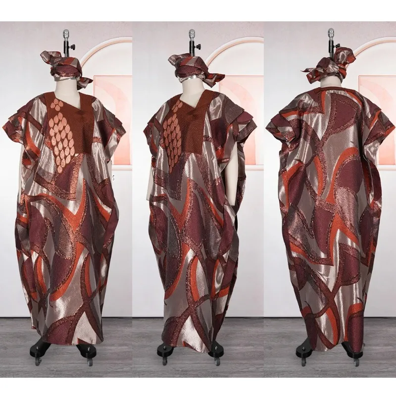 New Design African Dresses for Woman Two-Piece Set Church Clothes for Woman Attach the Headscarf Africa Clothing