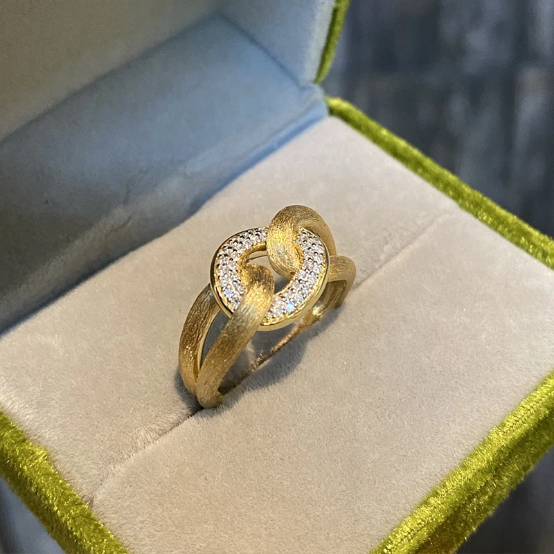 Aazuo 18K Yellow Gold Real Diamonds Fine Jewerly Set Vintage Ring Earring Luxury Gifted For Women Engagement Party