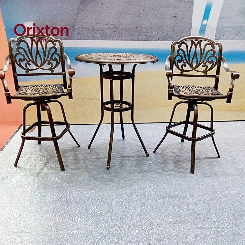 Outdoor Cast Aluminum Leisure Table and Chair Bar Table Rotating  Cafe Bar Chair Rotating High Table