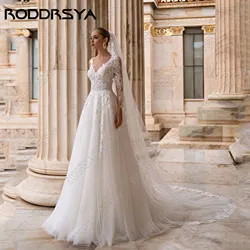 RODDRSYA-vestidos De novia sin mangas con cuello redondo, apliques De tul, línea A, ilusión, encaje trasero, hecho a medida, 2024Vestido de novia sin mangas de cuello o roddsya 2024 calcomanías nupciales túnica de TUL