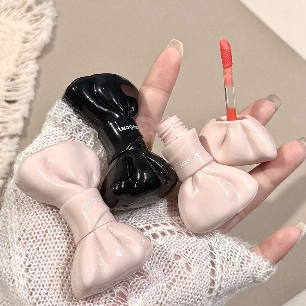 Bow Tube Watery Mirror Lip Tint Sweet Grey Pink Moisturizing Lip Gloss Glass Glossy Waterproof Lip Glaze Plump Lips Cosmetics