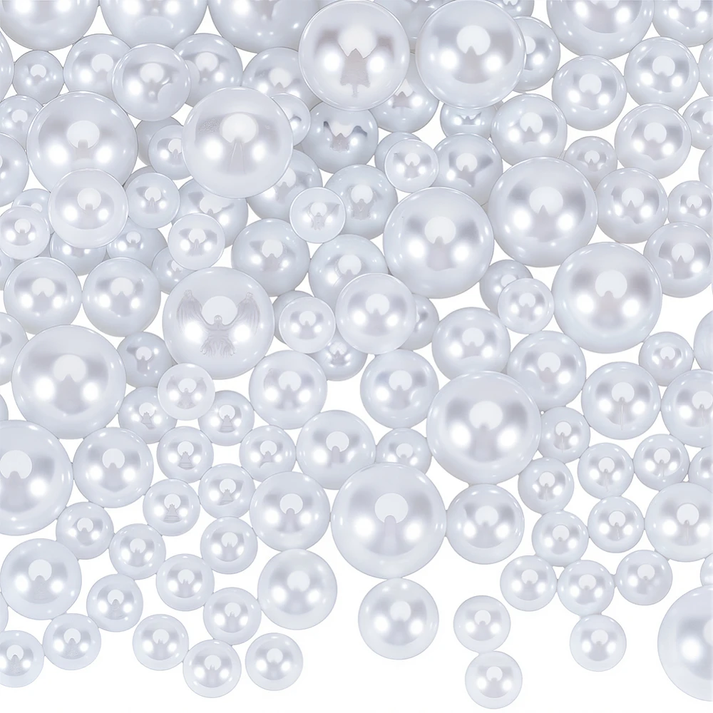 150Pcs Pearl Beads No Hole Pearls for Vases 10mm 14mm 20mm Round Plastic Round White Makeup Beads for Brush Holder Vase Filler