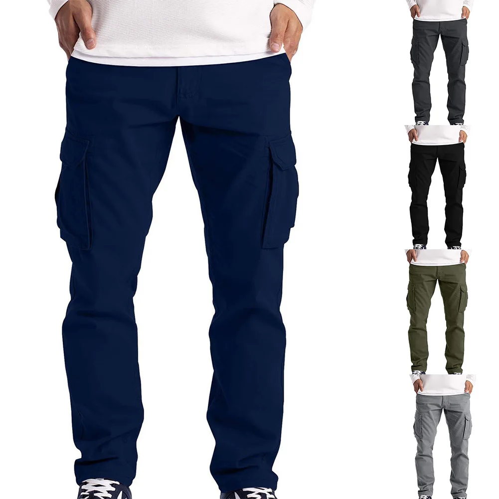 Брюки-карго в стиле милитари, спортивные брюки, пляжные повседневные осенние прямые тонкие мужские брюки из полиэстера с несколькими карманами, 1 шт.