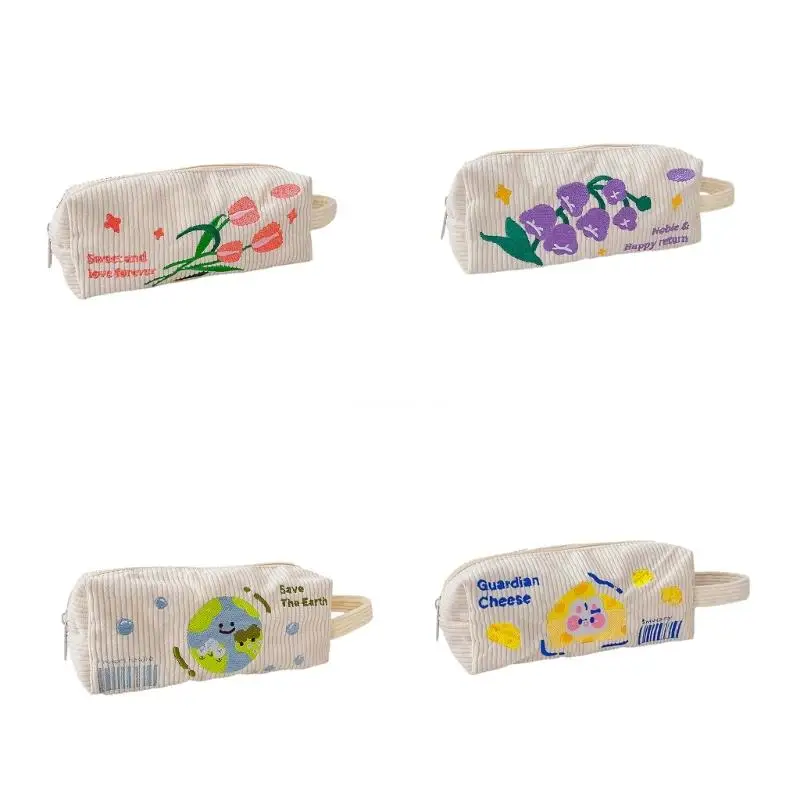 Stationery Bag Pencil Bag Corduroy Pencil Case Large Capacity Pen Organizers Dropship