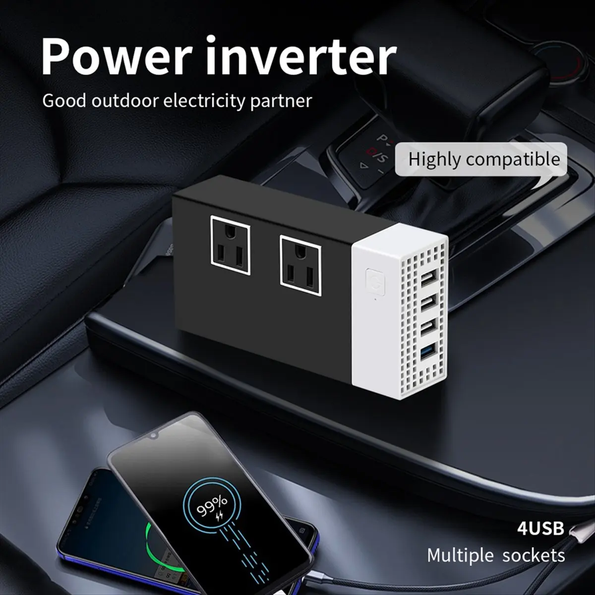 AA19 Portable Car Inverter Modified Sine Wave Inverter DC12V to AC110V 400/200W US Socket Car Power Converter