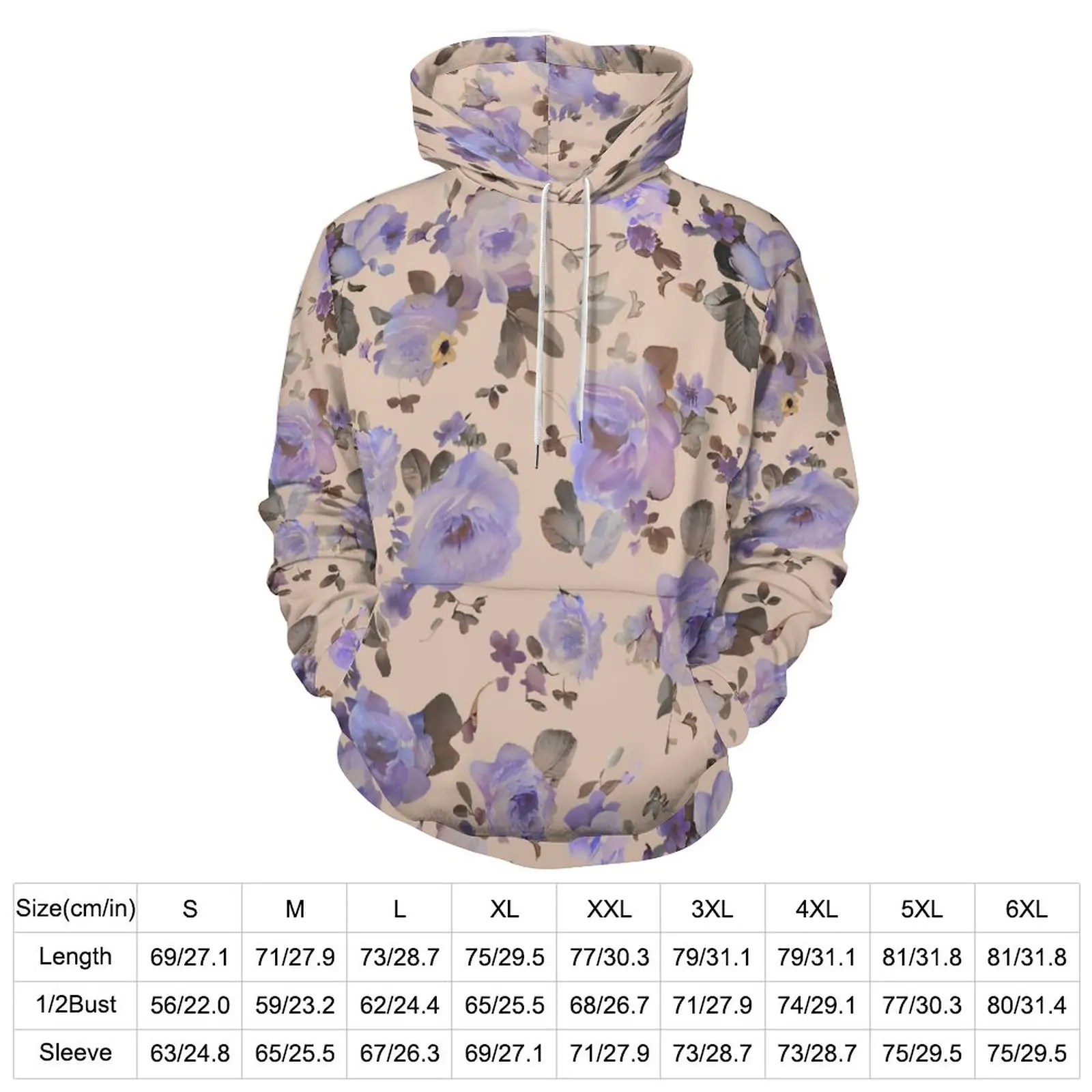 Purple Floral Hoodies Flowers Print Classic Casual Pullover Hoodie Long Sleeve Cute Design Hooded Sweatshirts Birthday Present