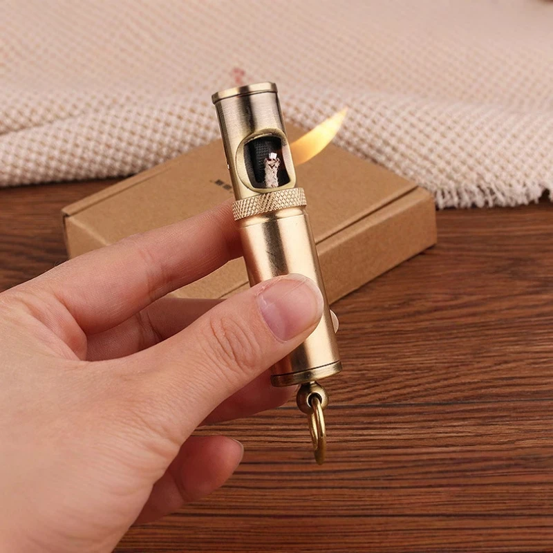 Pure Copper New Retro Vintage Brass Fuel Antique Machine Open Flame Lighter Personality Classic Retro Windproof Smoking Gift