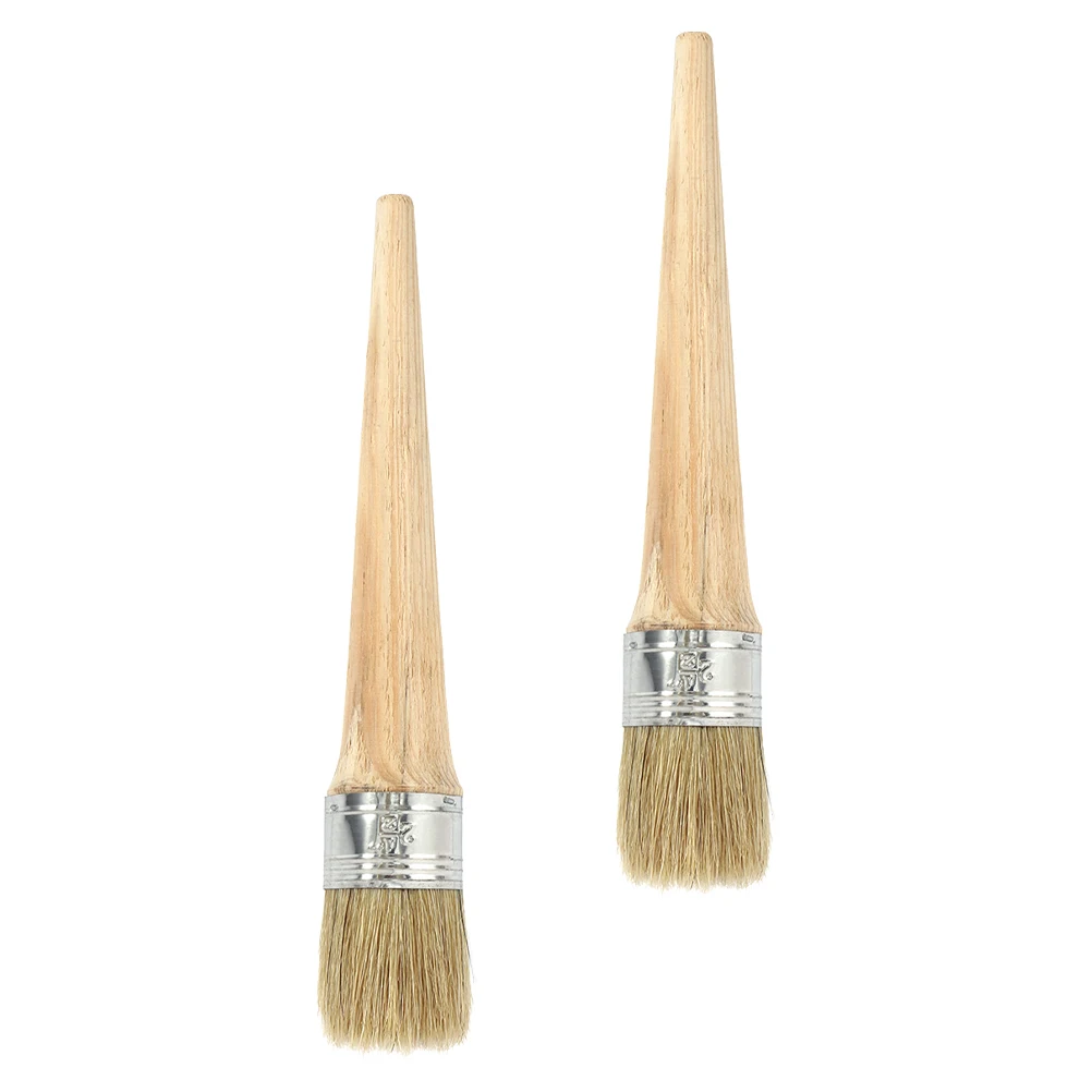 

2 Pcs Round Paint Brush Boar Bristles for Canvas Art Craft Wax Large Household Durable Smooth Drawing Easy Cleaning