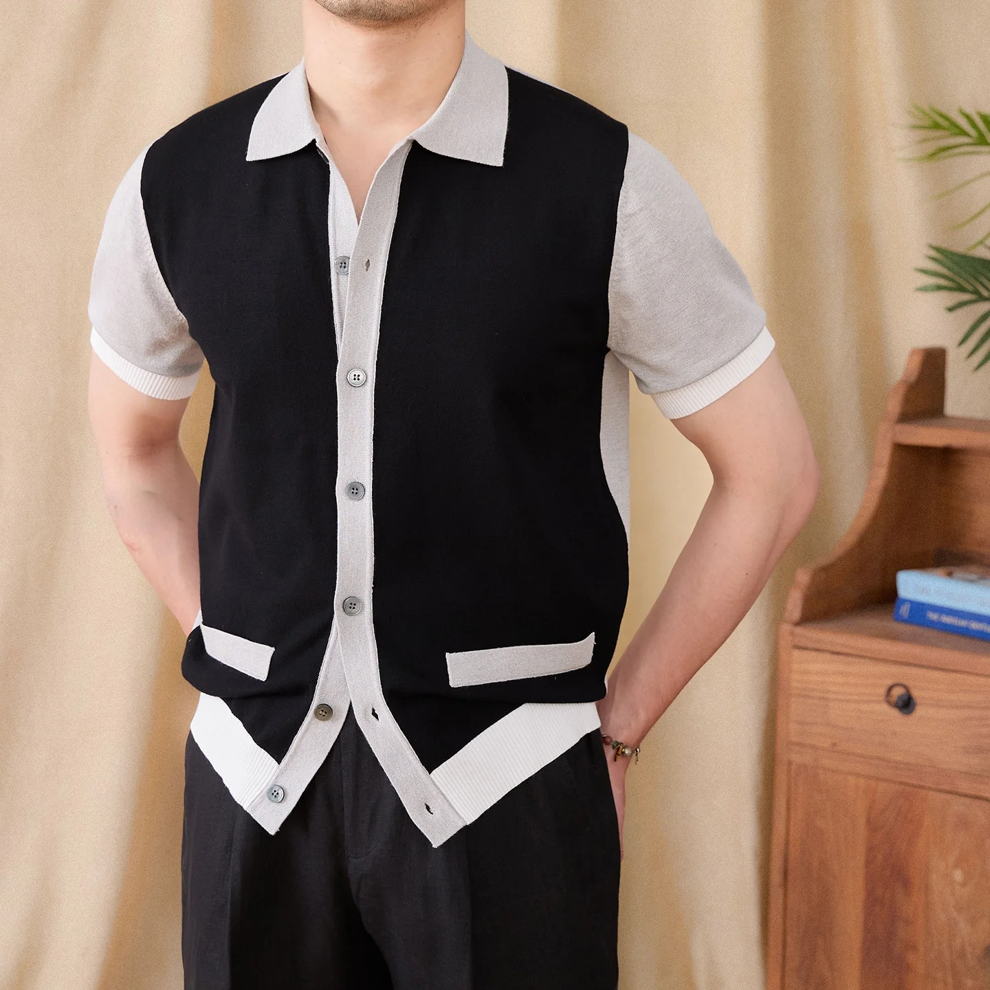 

Мистер. Вязаный кардиган-жилет в винтажном стиле для лета и пляжа, дышащий, из мягкого полиэфирного волокна