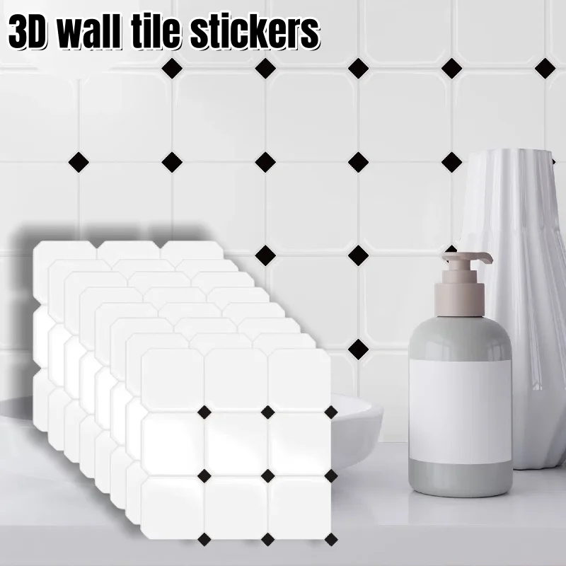 

Glossy Wall Stickers Peel and Stick 3d Grid Vinyl Moisture-proof Wallpaper Bathroom Kitchen Backsplash Wall Decals White Sticker