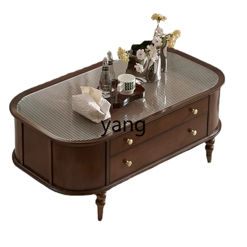 

CX Solid Wood Coffee Table TV Cabinet Combination Living Room Light Luxury Glass Tea Table Small Tea Table New