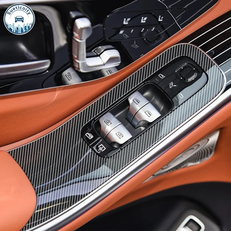 Interior Car Accessories For Mercedes Benz S Class W223 21-26 ABS Carbon Fiber Car Window Glass Lifting Buttons Frame Cover Trim