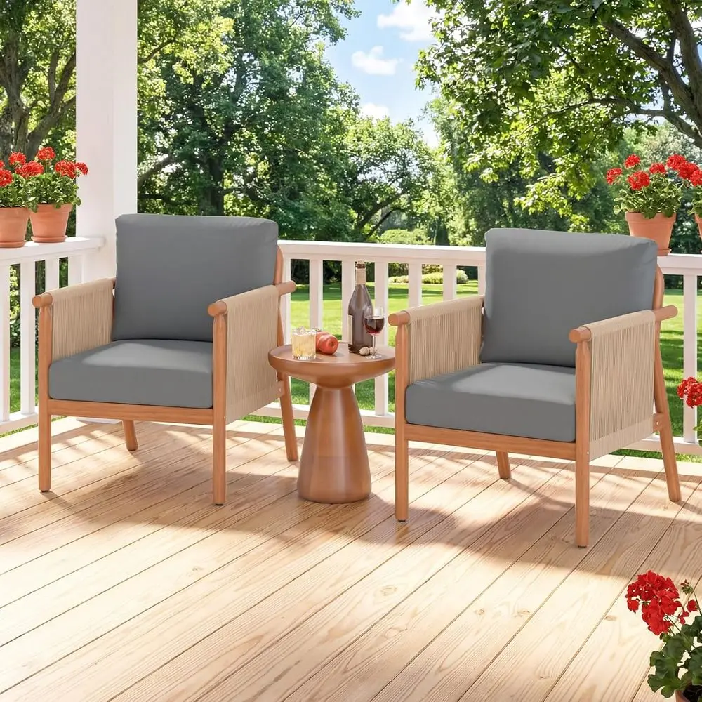 2-Piece Patio Club Chair Set with Woven Rope Armrests and Seat Cushions, Suitable for Indoor and Outdoor Use, Perfect for Living view 2