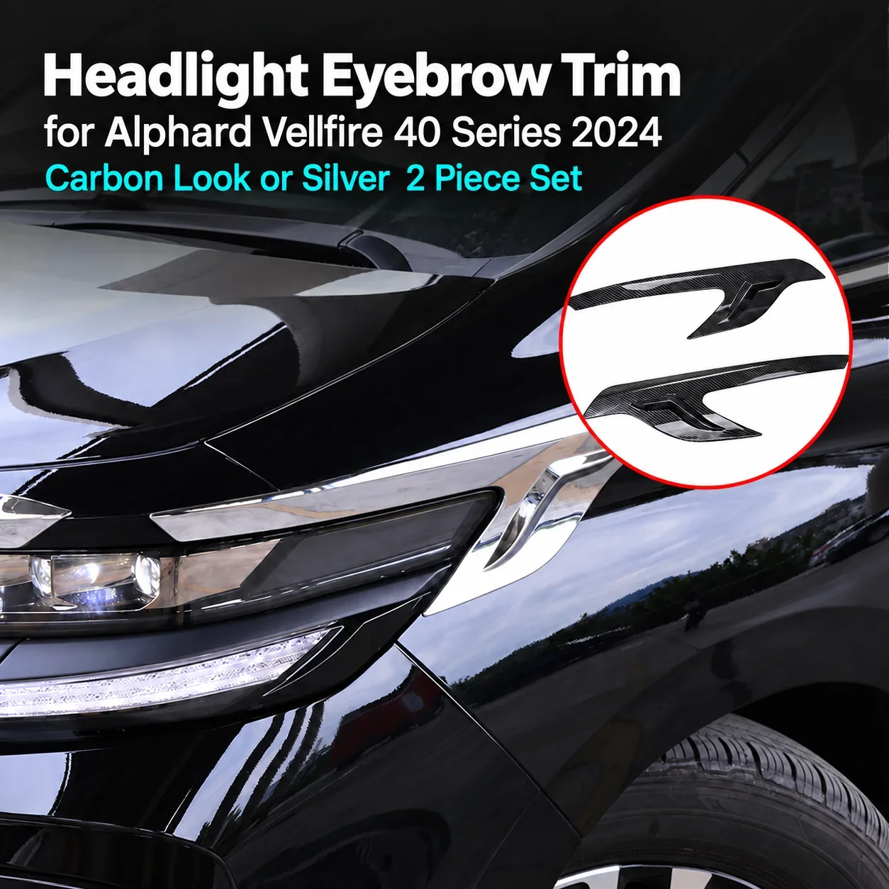 Headlight Eyebrow Trim for Toyota Alphard Vellfire 40 Series ABS 2pcs Carbon Fiber Pattern or Bright Silver Exterior Styling