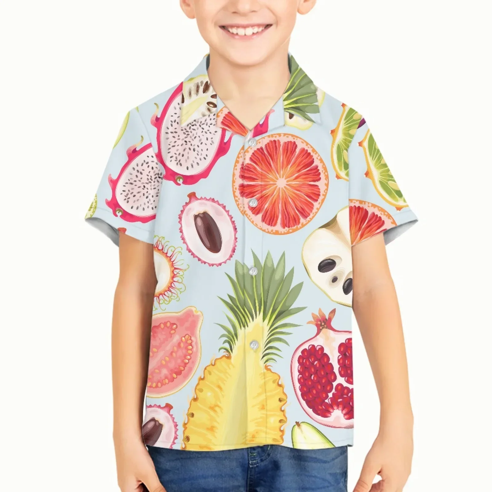 Fruit Pattern Children Boys Summer Beach 3D Digital Printing Hawaiian Fashion Loose Casual Short Sleeve Shirts Drop Shipping