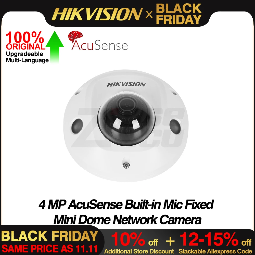 Hikvision Original DS-2CD2543G2-IS 4MP AcuSense Mini Dome IP Camera Built-in MIC H.265+ 30M IR POE Alarm I/O IK08 Video CCTV IPC