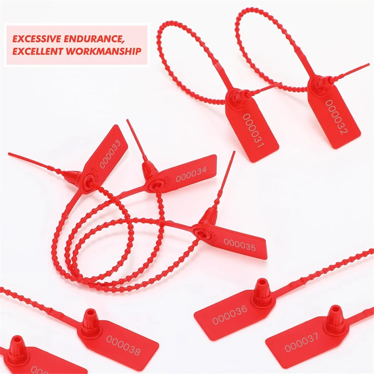 300 Stück Kunststoff-Tamper-Siegel, nummerierte Kabelbinder, Sicherheitsetiketten, Sicherheitssiegel, selbstsichernde Einweg-Beschilderung, 250 mm, HEISS