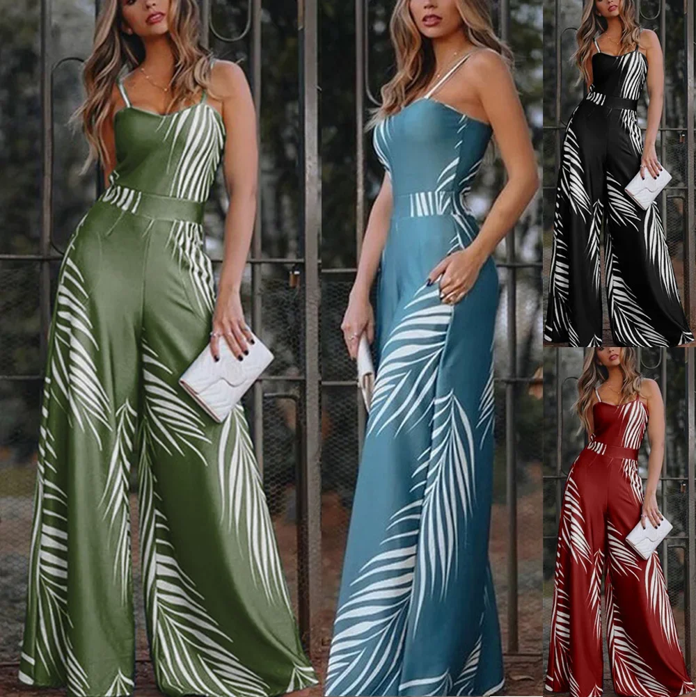 

2024 Summer New Women Leisure Fashion Long Sling Sleeveless Loose Jumpsuit