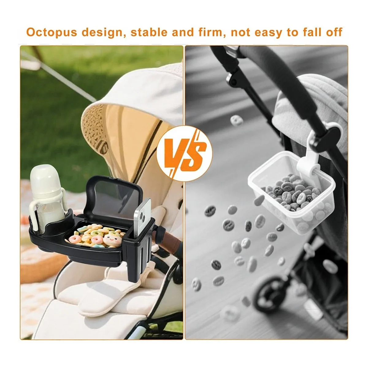 2025+ Universal Stroller Snack Tray Attachment with Dust Cover Sturdy Stroller Cup Snack Holder Clamp - view 4