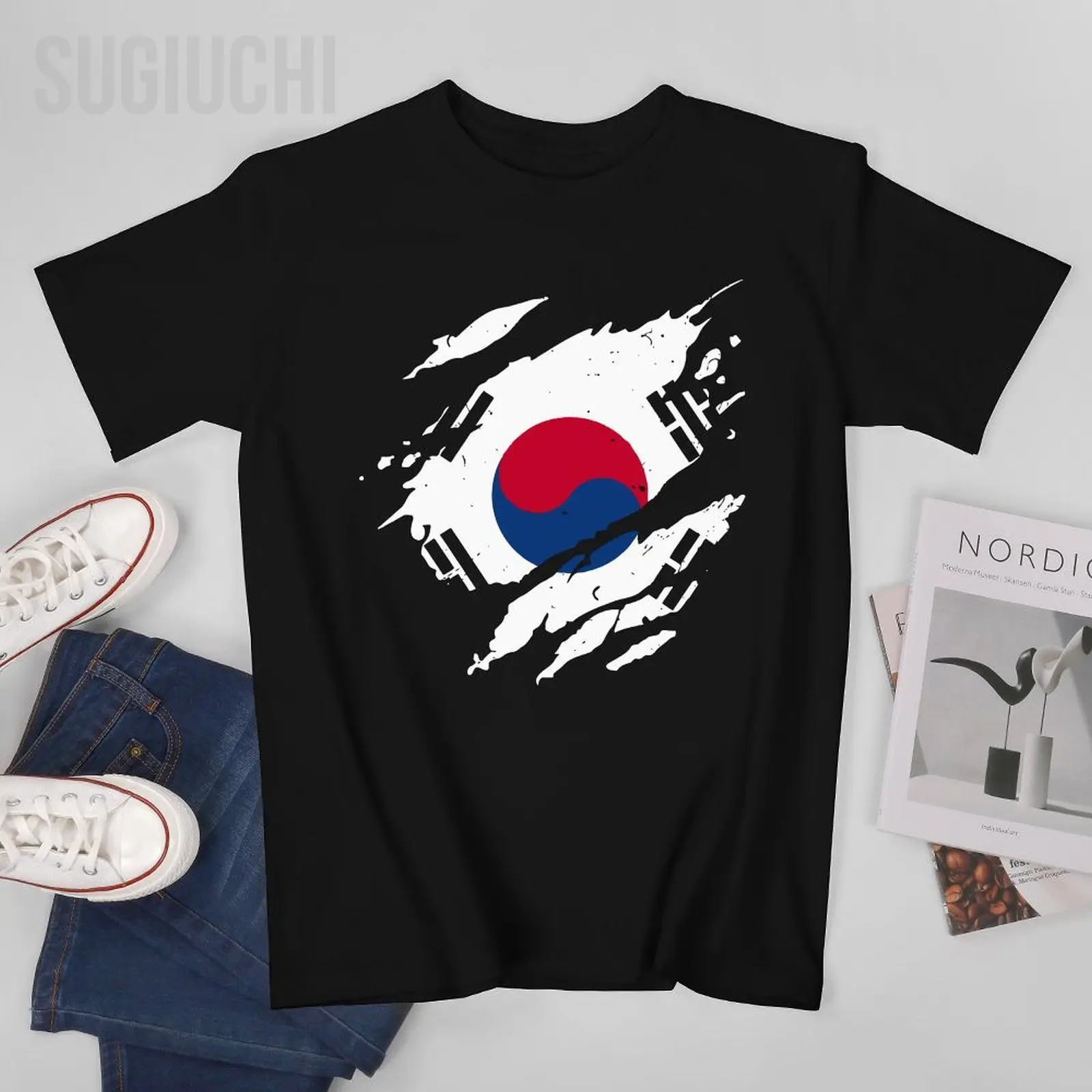 Men Proud South Korean Torn Ripped Korea Tshirt Tees O-neck T Shirts Women Boys 100% Cotton Short T-Shirt Unisex Nation