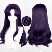 Anime EVA Katsuragi Misato Cosplay Wig 55cm Long Wig Black Purple Curly Hair Heat Resistant Synthetic Wigs Halloween Party