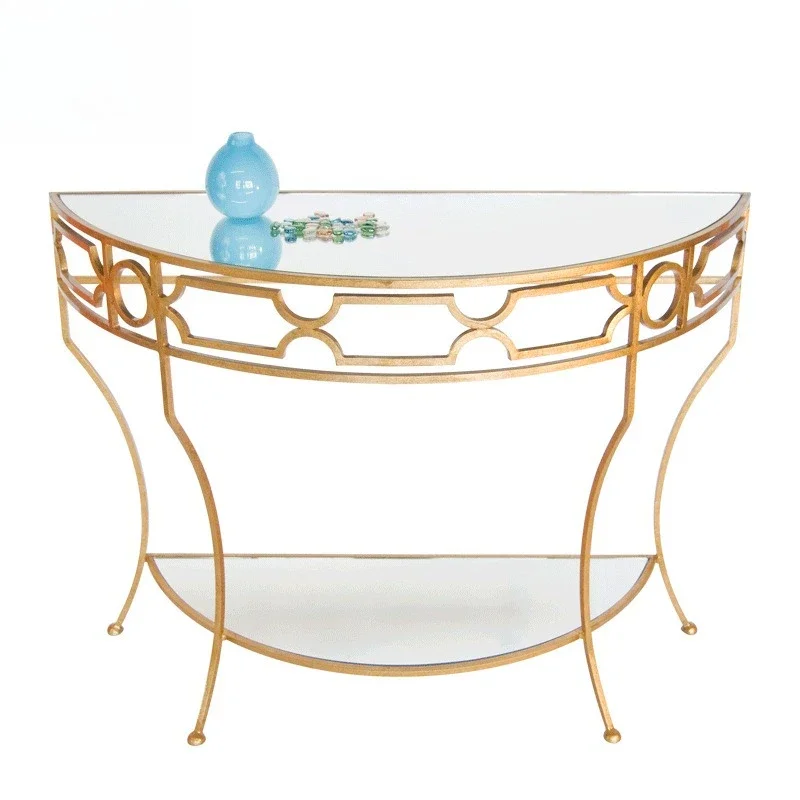 New Chinese modern light luxury double-layer stainless steel entrance table/soft decoration design/villa/hotel/model room coffee