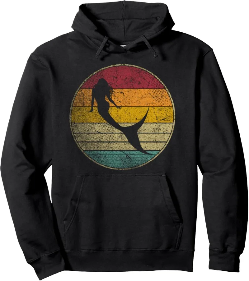 Mermaid Vintage Distressed Retro Style Silhouette 80s Pullover Hoodie 90s Graphic Sweatshirt Funny Pattern Sweater Clothing