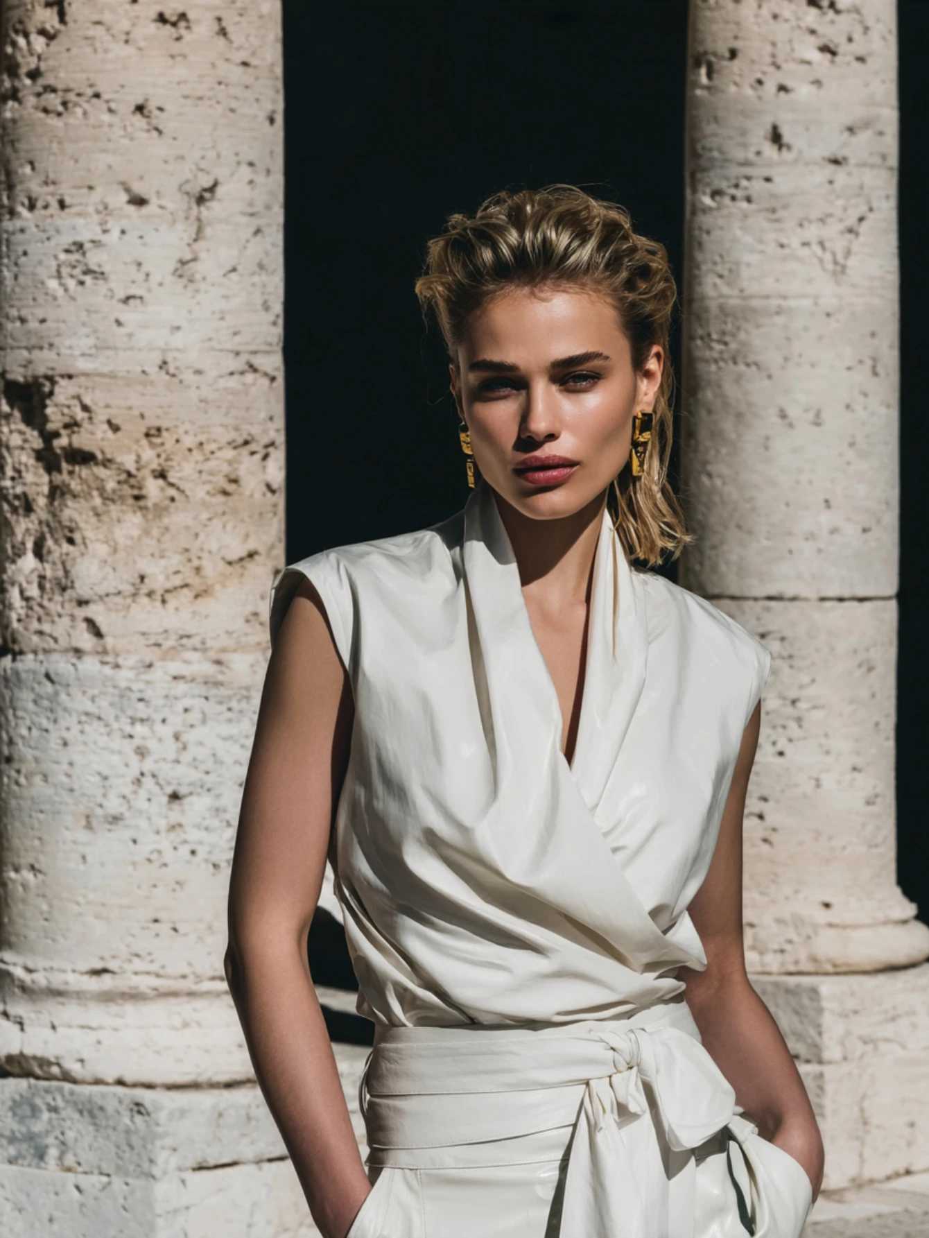 

Mia Muse Select Women's Blouses Summer Elegant Chic French 2025 Trendy Business Plain Sleeveless V-neck Casual Blouses