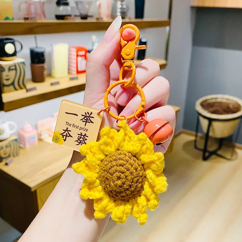 College Entrance Examination Creative Plush Crochet Sunflower Key Chain Won Kwai Student Bag Pendant Graduation Gift