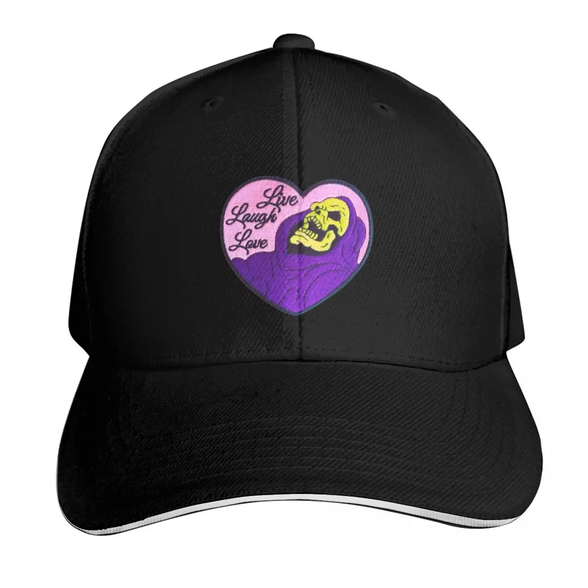 Live Laugh Love Skeleton Sticker Baseball Cap Sun Protection UPF 50+ Breathable Mesh Back Adjustable Buckle Closure