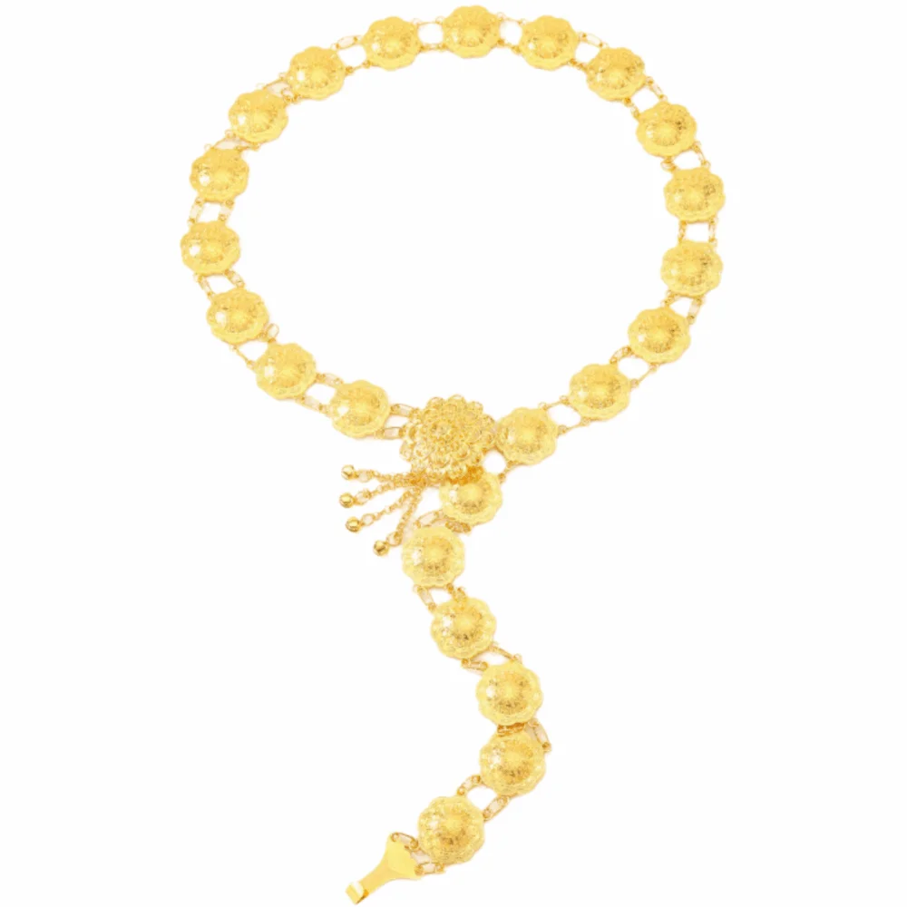 Vintage Water-Sprinkling Festival Waist Chain Metal Flower Tassel Belly Chains Carved Pattern Golden Alloy Hollow Out Belt