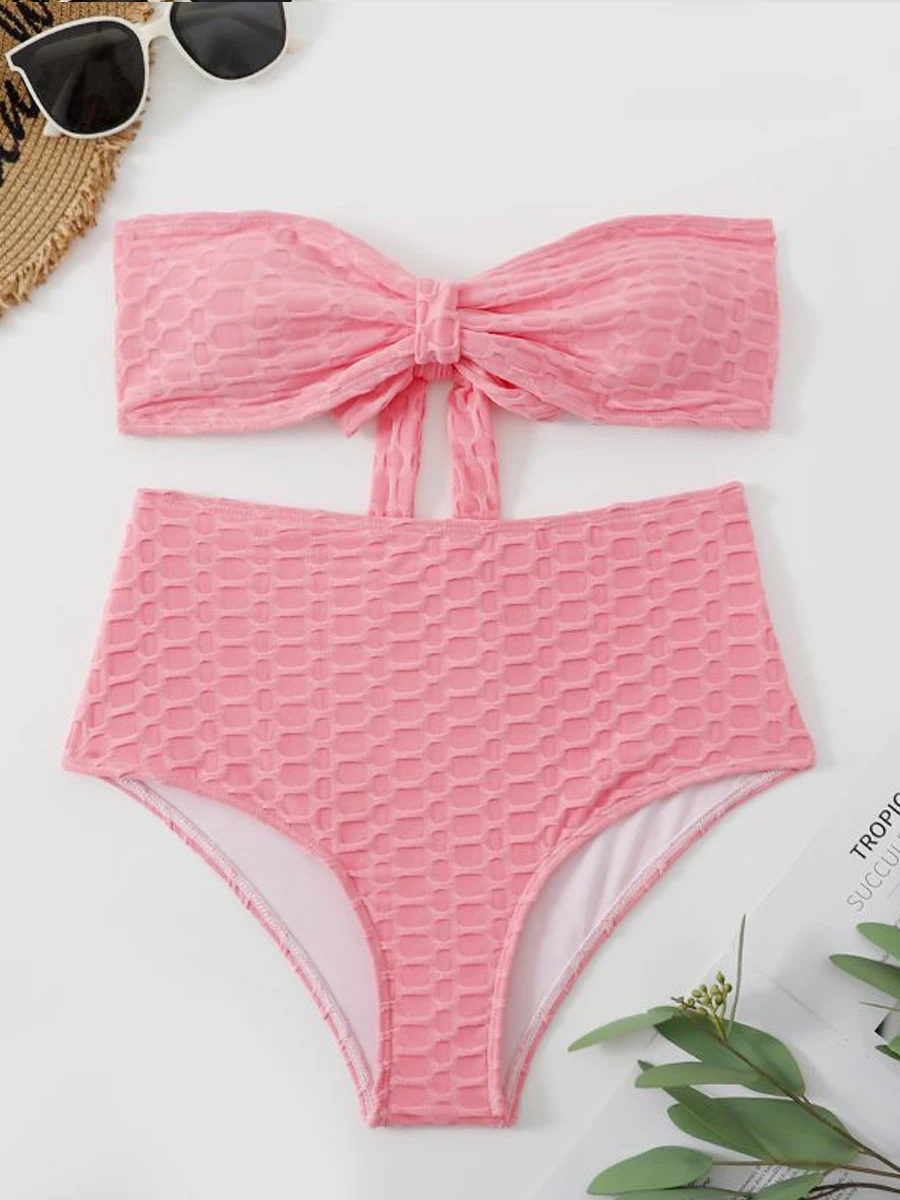 الصلبة عقدة الجبهة العصابة البيكينيات المرأة مثير عالية الخصر ملابس السباحة مبطن الإناث التعادل الخلفي ثوب السباحة ملابس السباحة #4