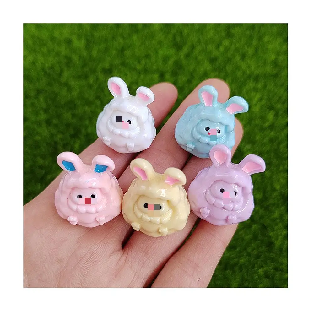 Resin Cartoon Mini Rabbit Craft Easter Animal Figurine DIY Micro landscapes Home Cake Decoration Desk Ornaments 22*25mm